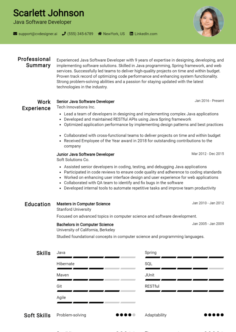 Java Software Developer Resume Example for 2025: Tips & Templates