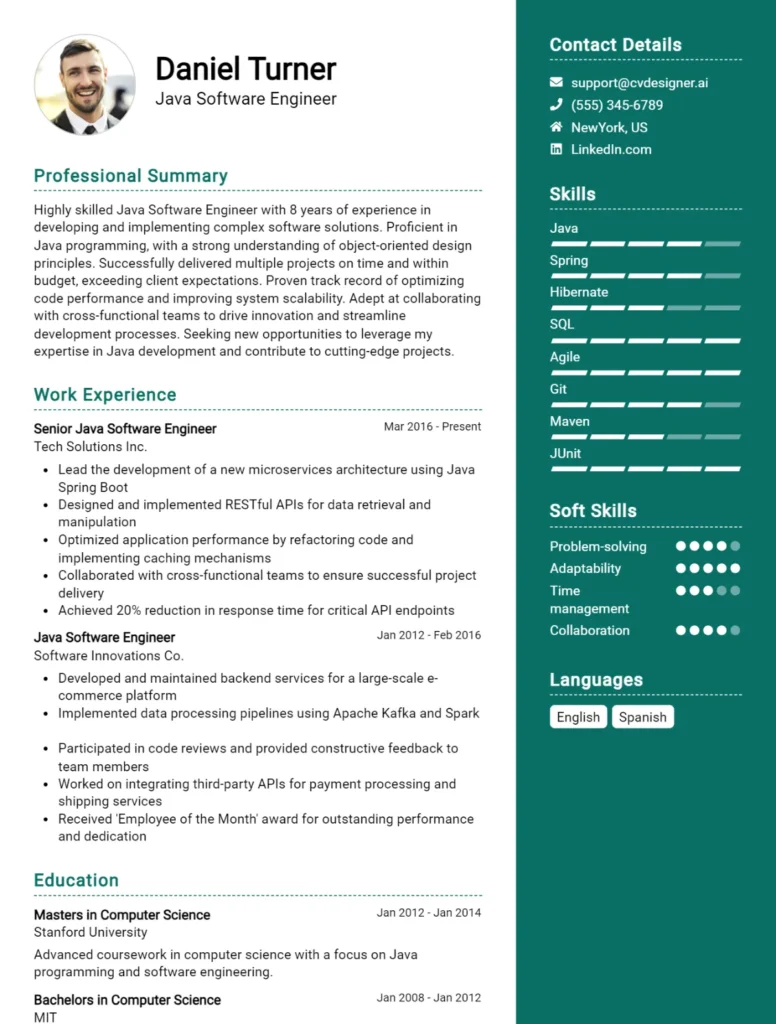 Java Software Engineer CV Example