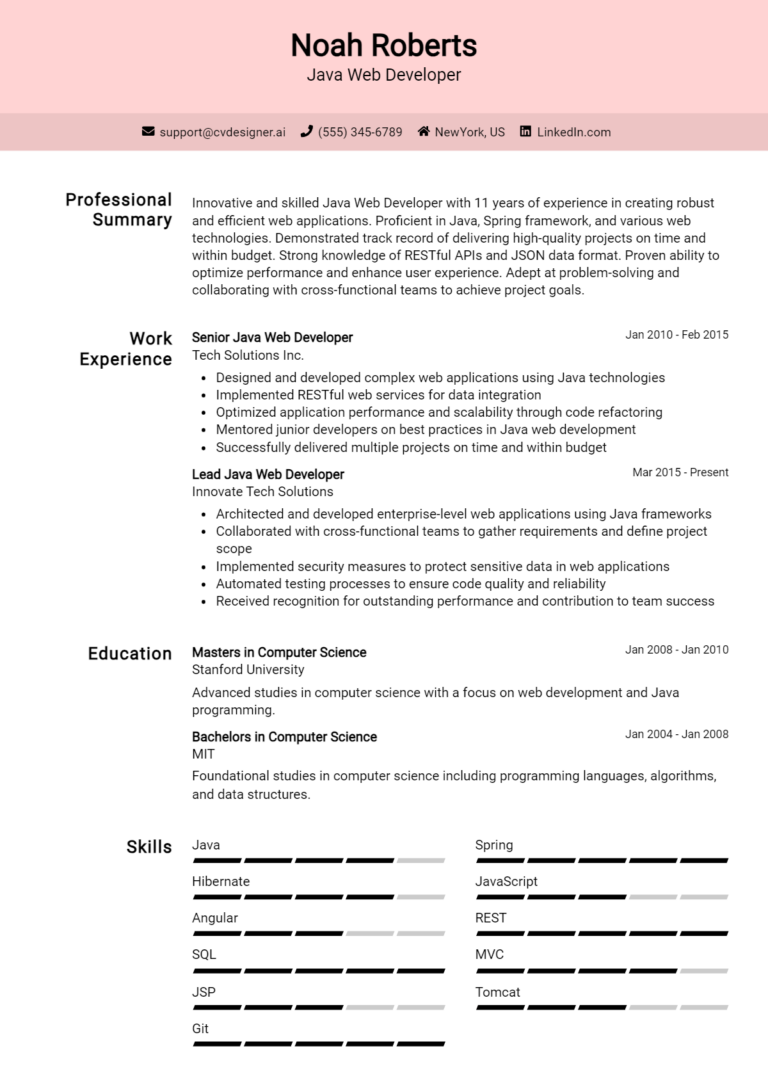 12 Java Web Developer Resume Examples for 2025: Top CV Skills