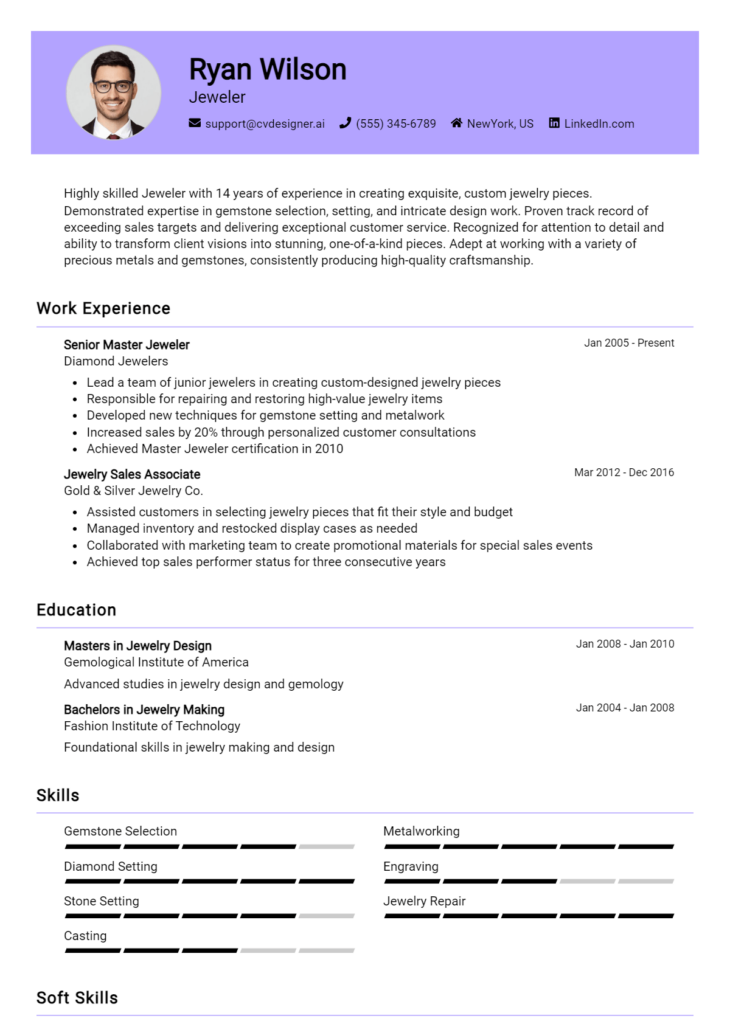 Jeweler Resume Example for 2024: Tips & Templates - CVDesigner.ai