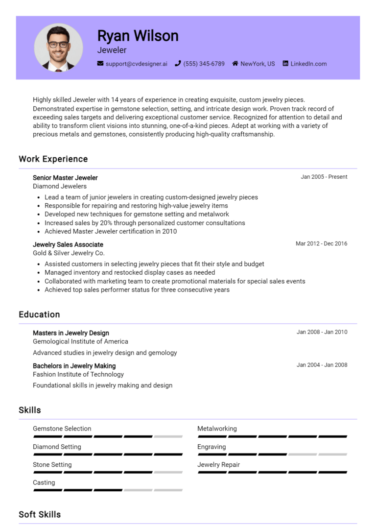 Jeweler Resume Example for 2025: Tips & Templates