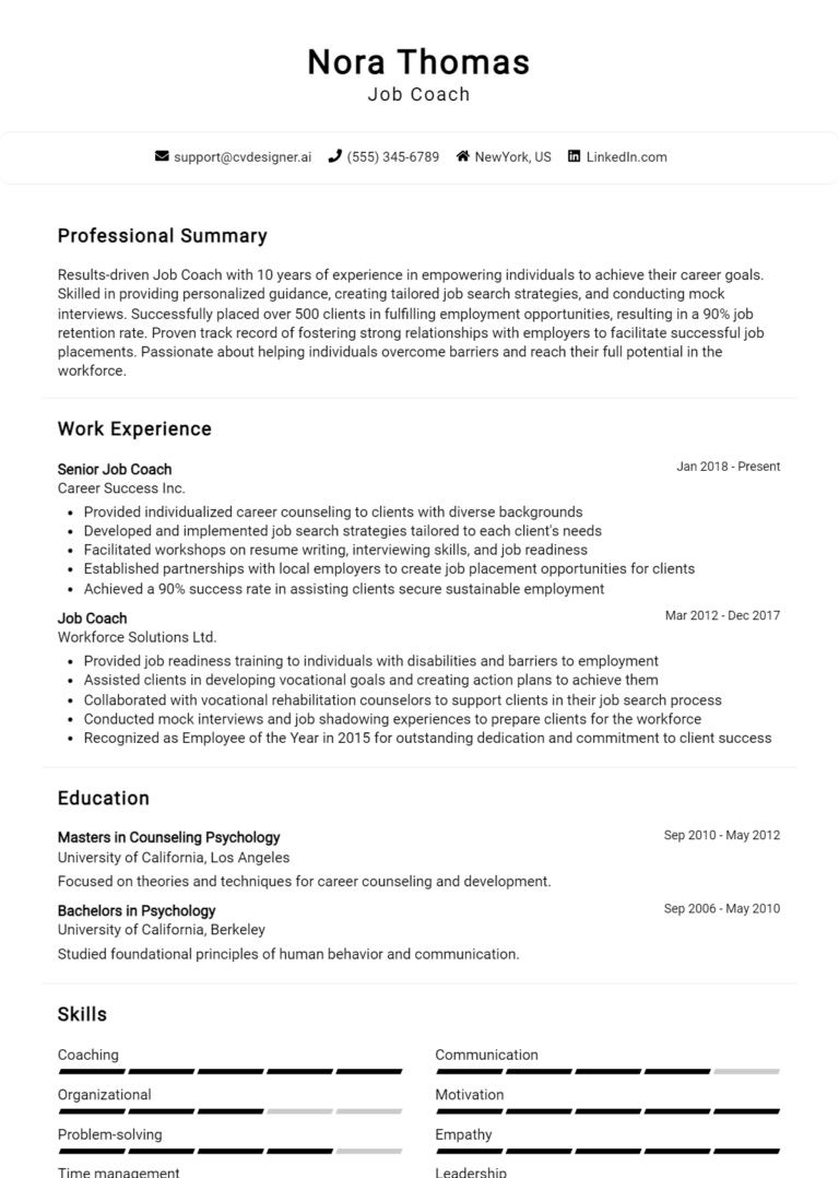 Job Coach Resume Example for 2025: Best Tips & Templates