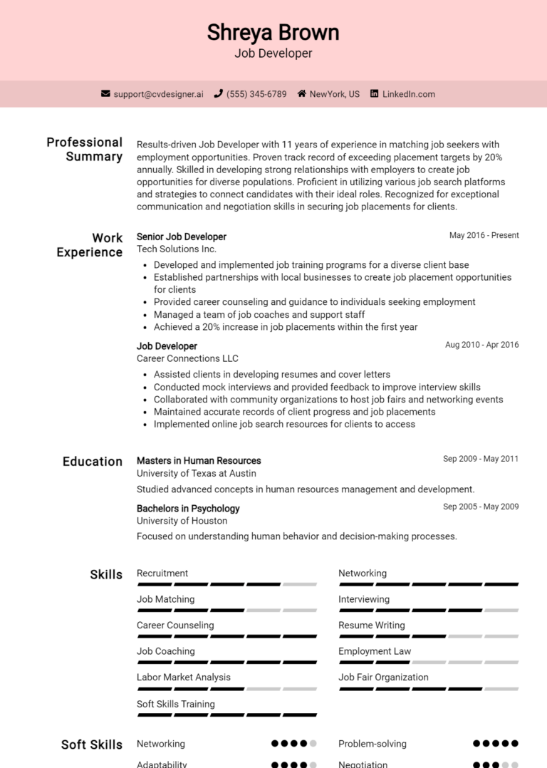 Job Developer Resume Example for 2025: Tips & Templates