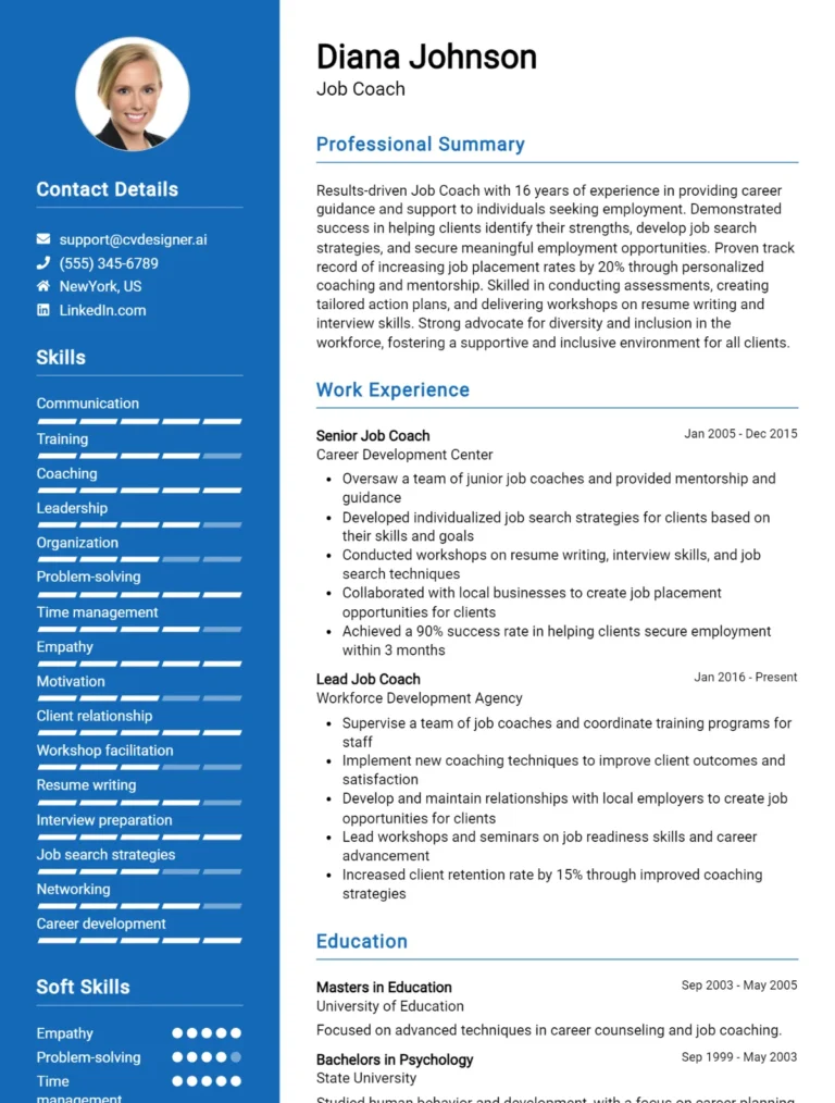 Job Coach CV Example For 2025: Professional CV Templates