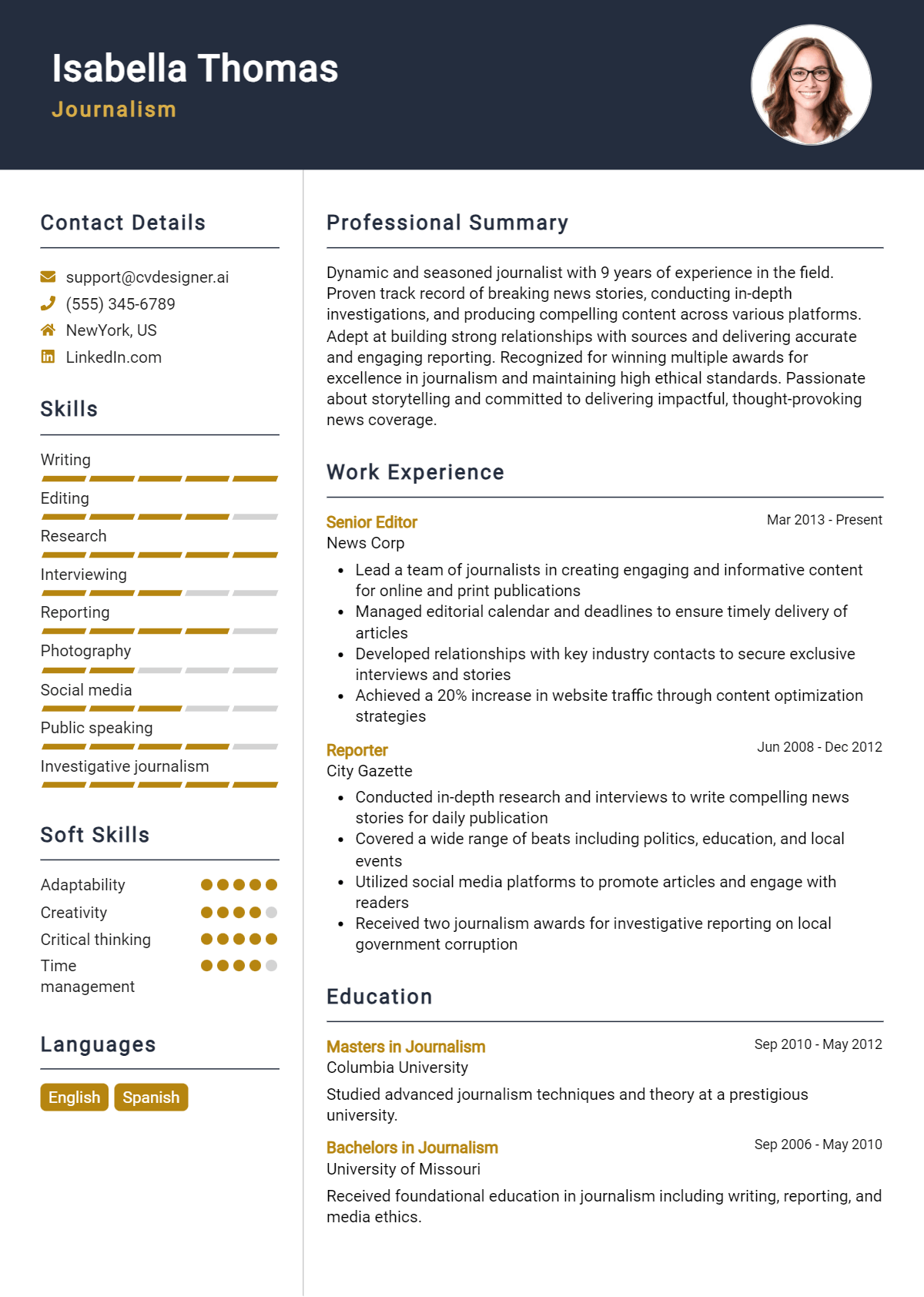 Journalism Resume Example