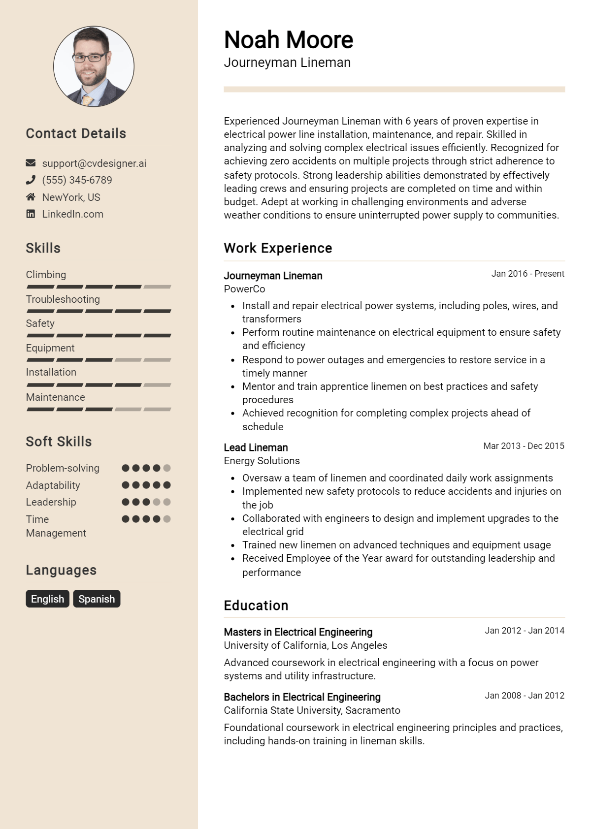 Journeyman Lineman Resume Example
