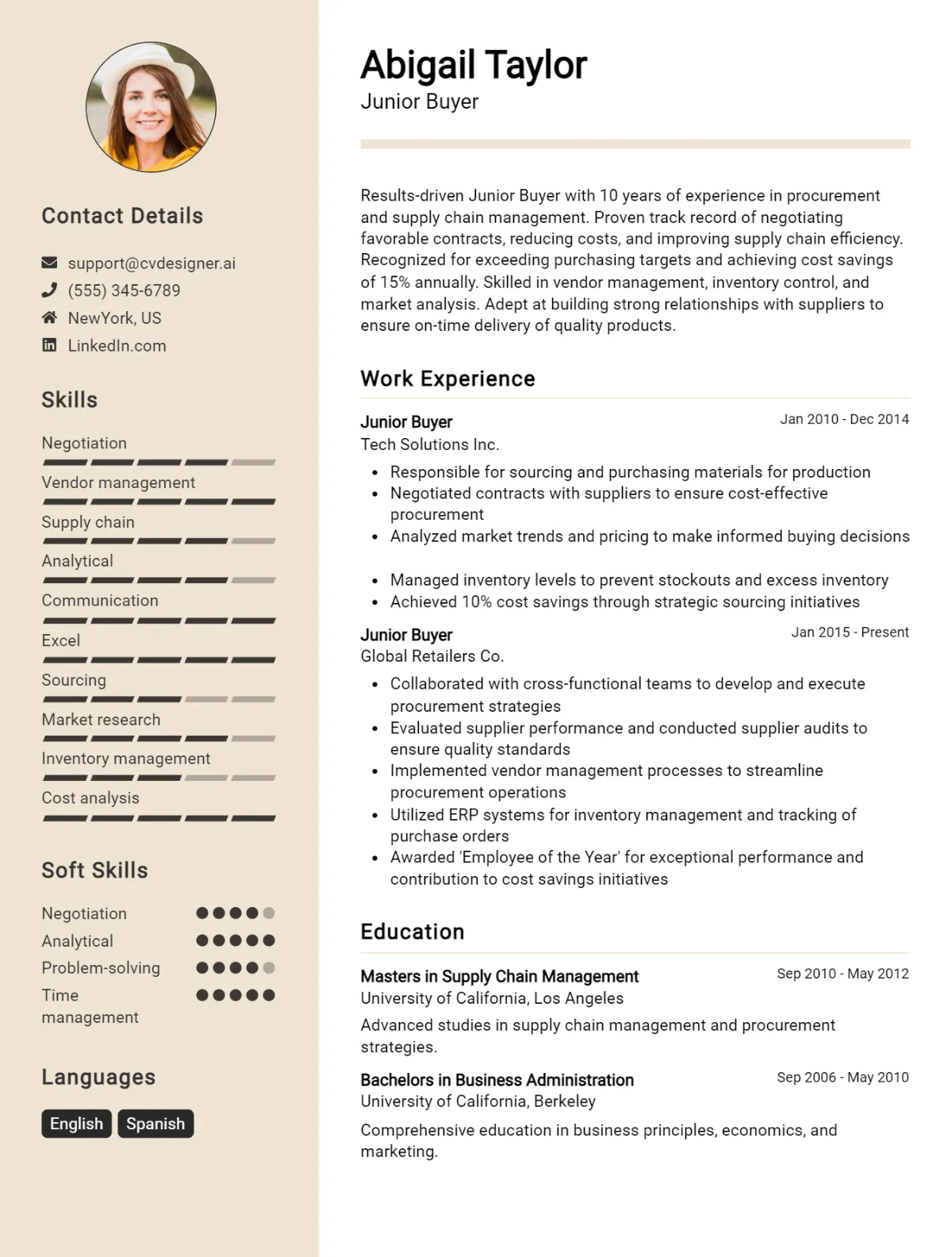 Junior Buyer CV Example