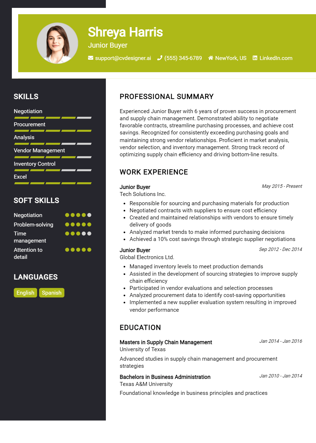 Junior Buyer Resume Example