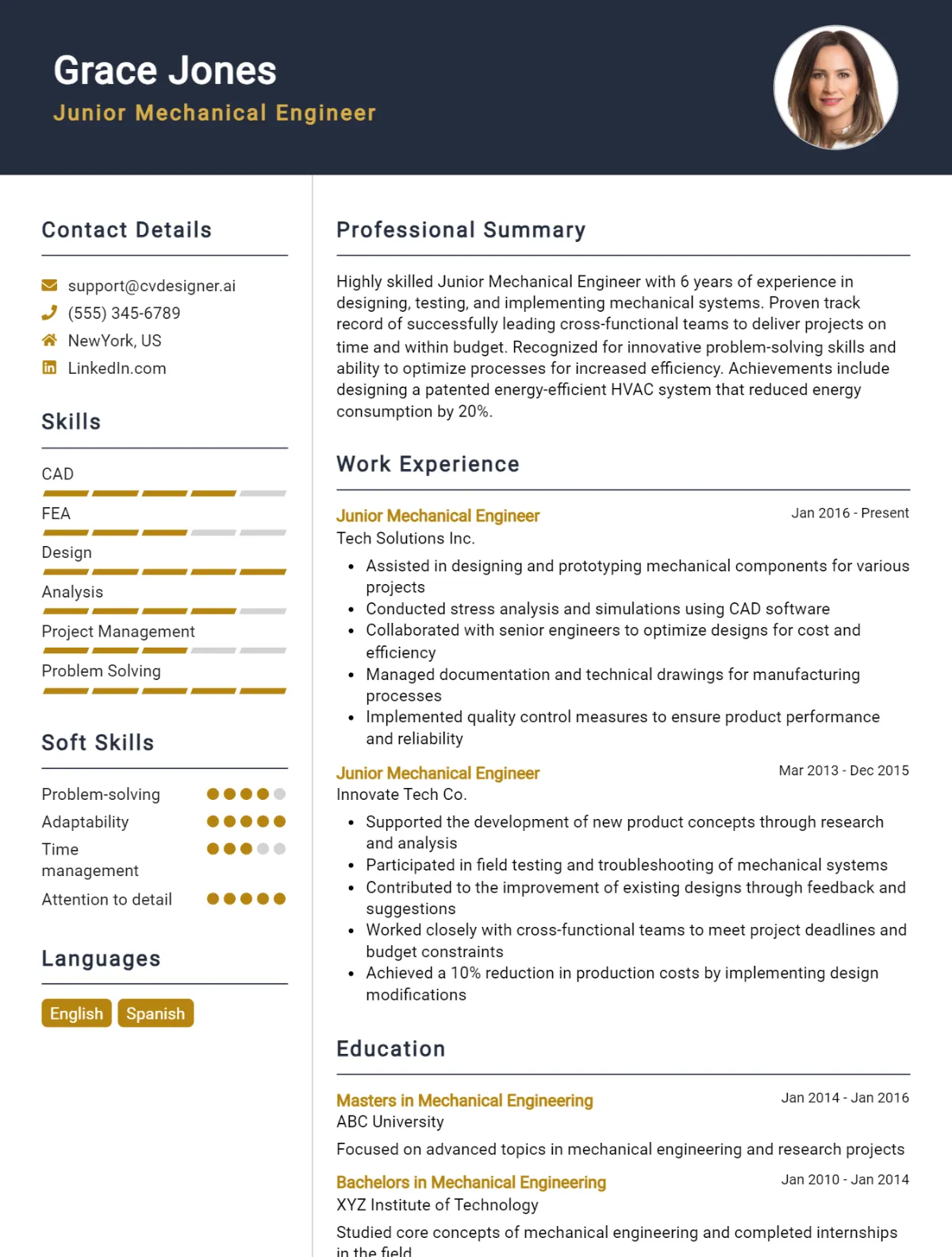 Junior Mechanical Engineer CV Example