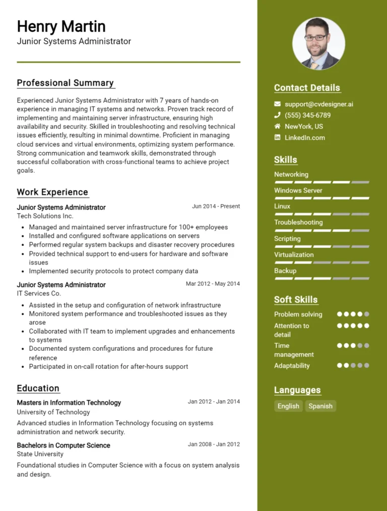 Junior Systems Administrator CV Example For 2025: How to Create a Professional CV