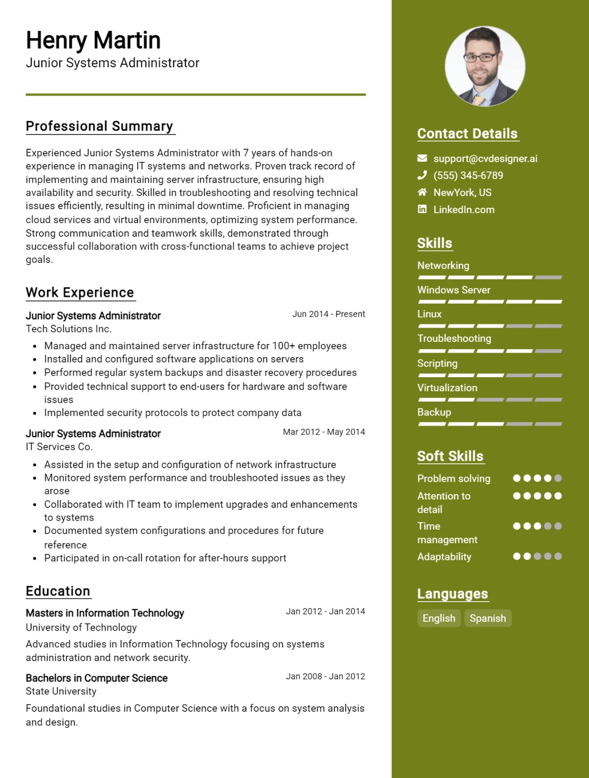 Junior Systems Administrator CV Example