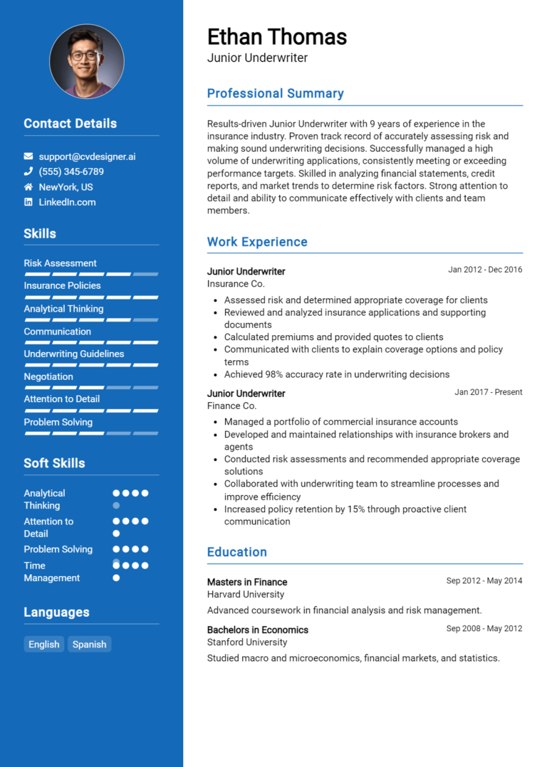 Junior Underwriter Resume Example for 2025: How to Craft a Winning CV