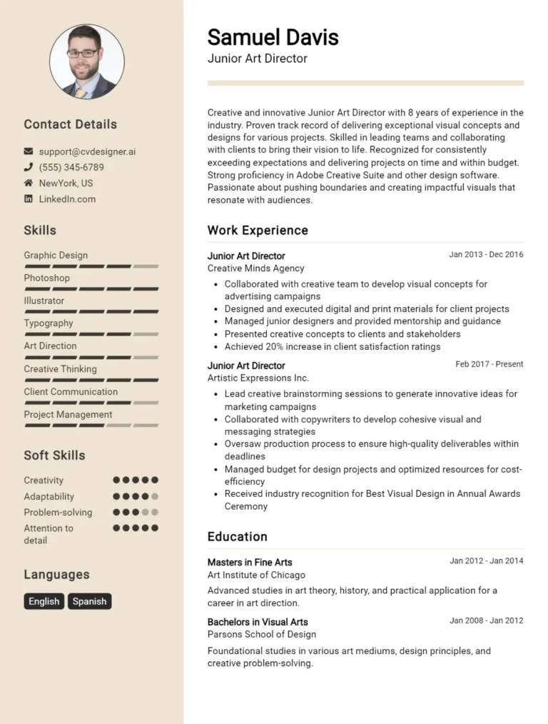 Junior Art Director CV Example For 2025: Effective CV Writing Tips