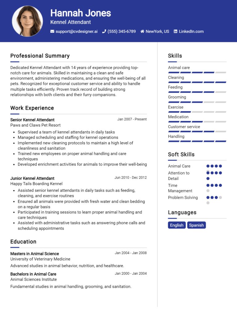Kennel Attendant Resume Example for 2025: Best Formatting Tips