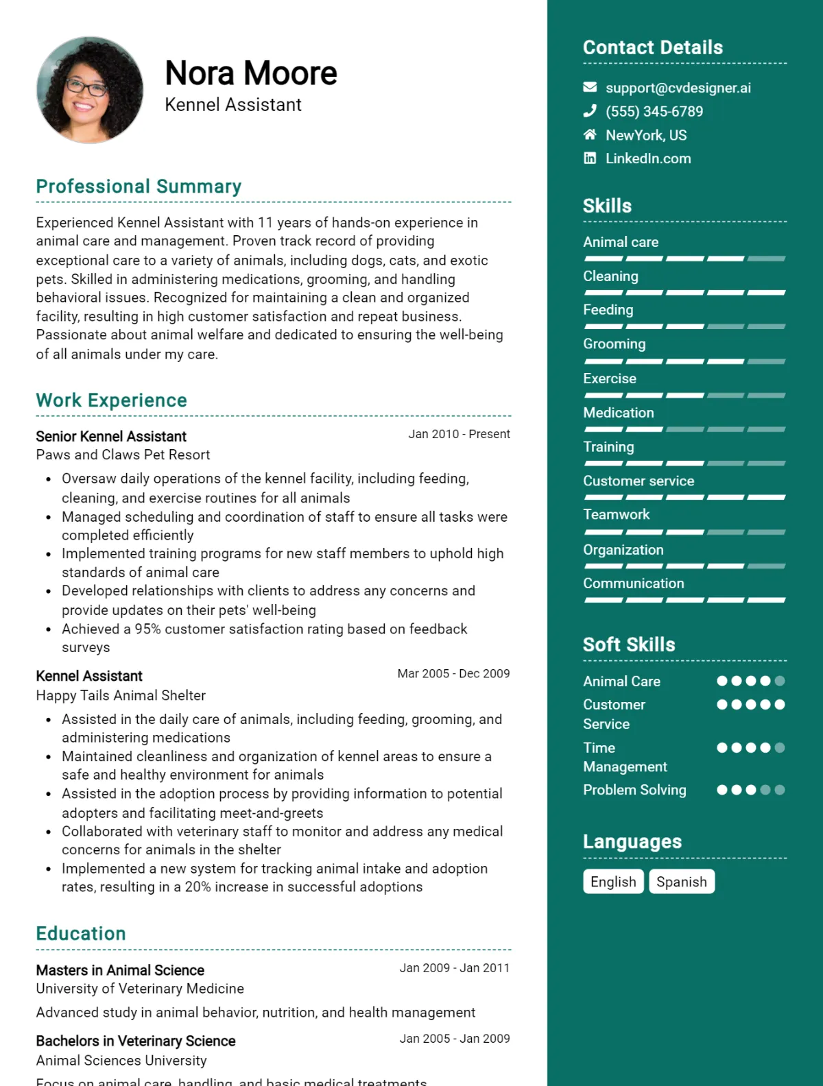 Kennel Assistant CV Example