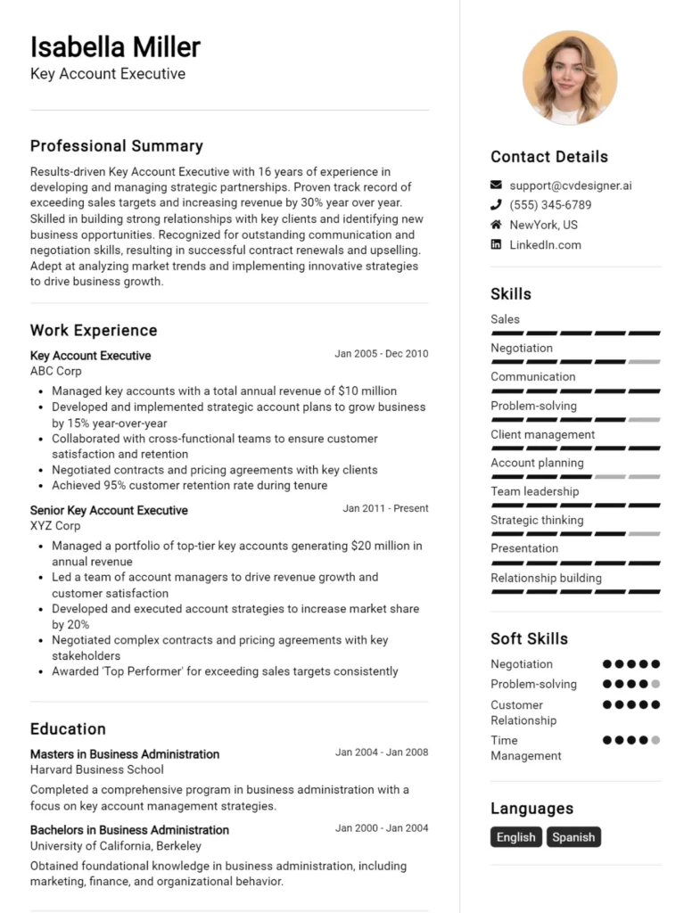 Key Account Executive CV Example
