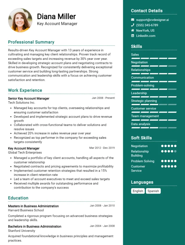 Key Account Manager CV Example For 2025: How to Create a Professional CV