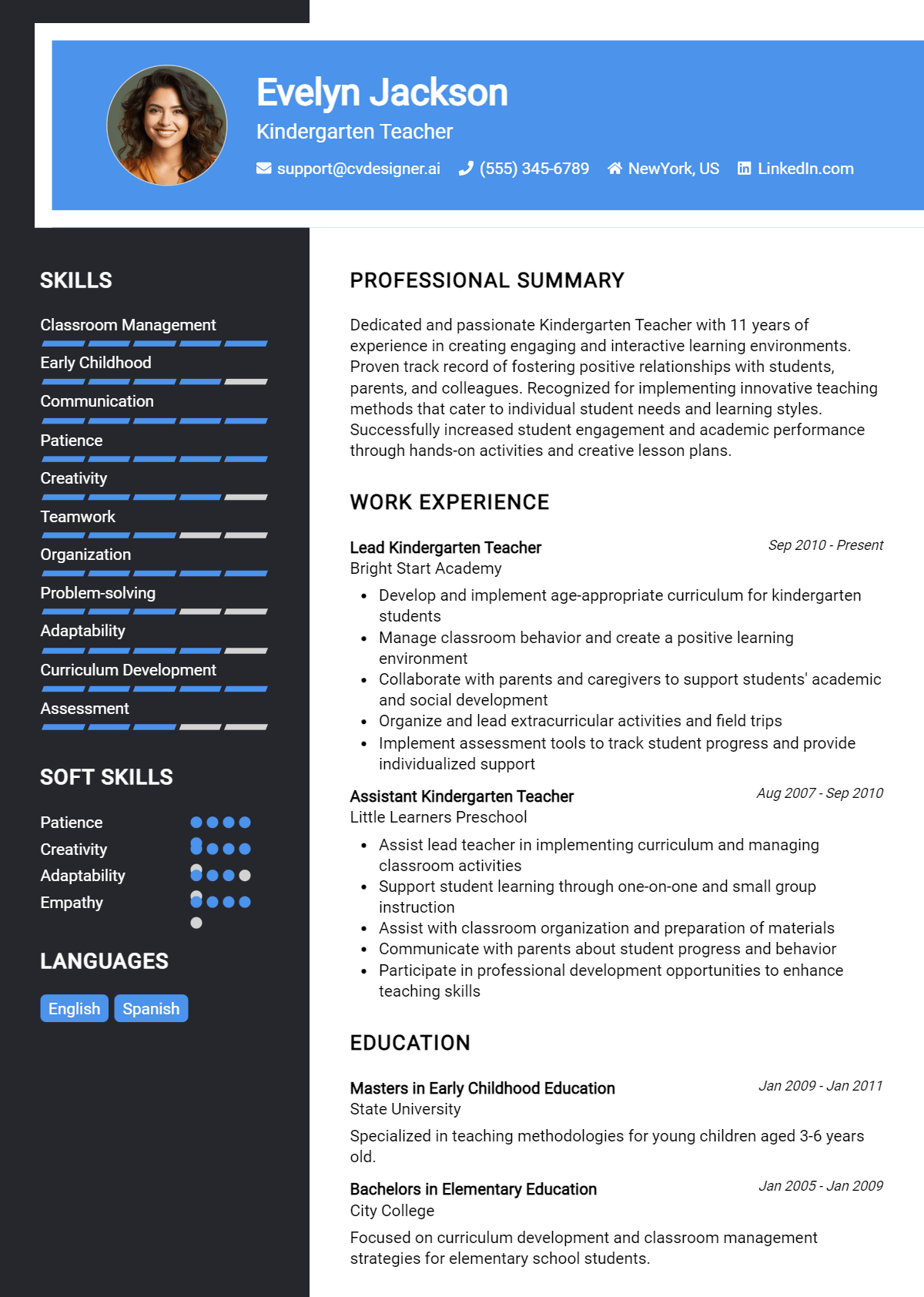 Kindergarten Teacher Resume Example
