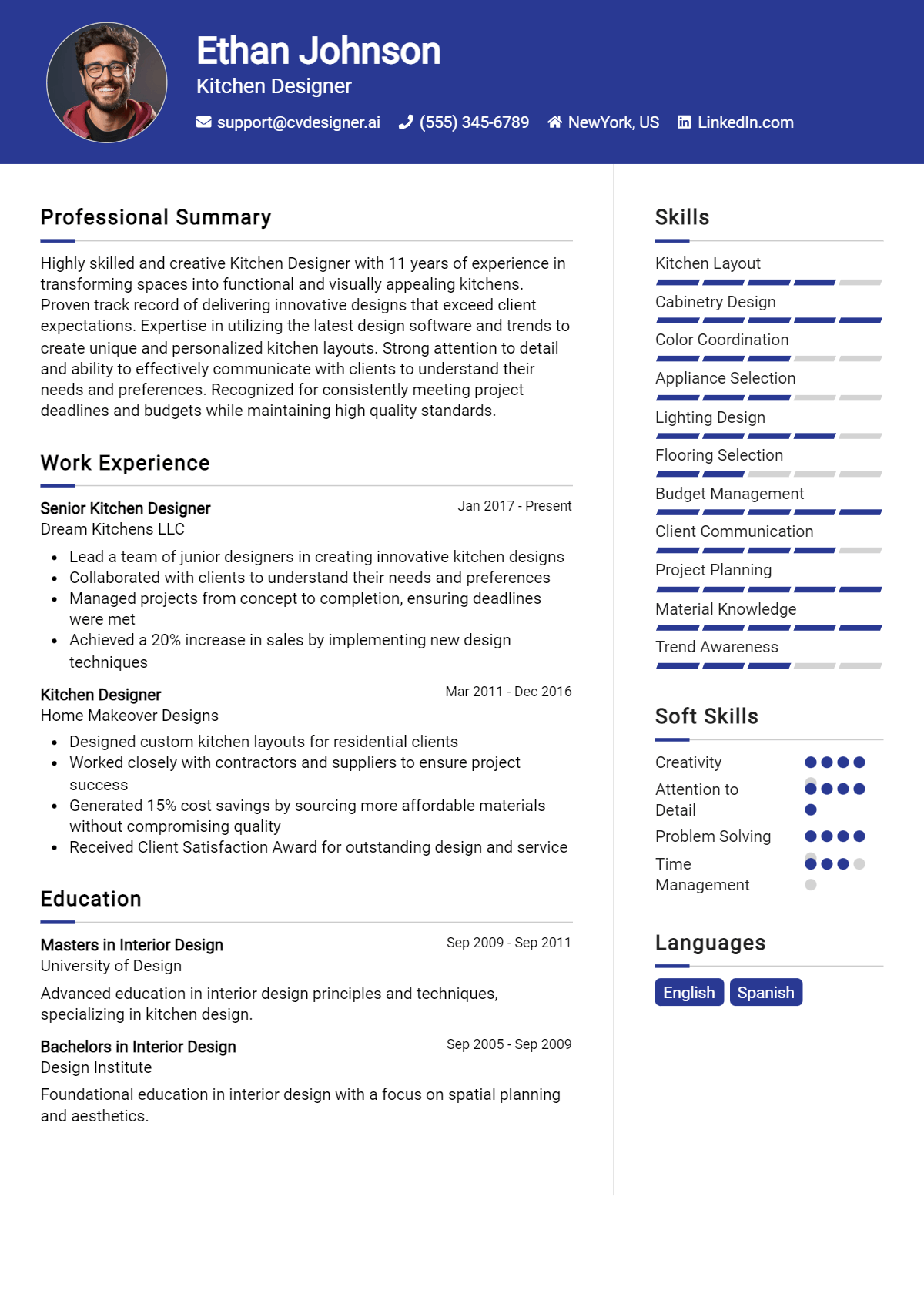 Kitchen Designer Resume Example