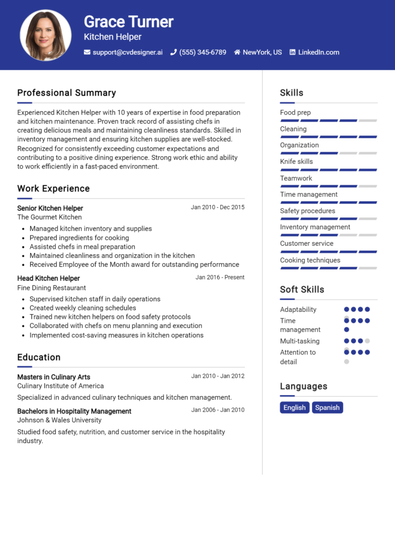 Kitchen Helper Resume Example for 2025: Samples & Best Practices
