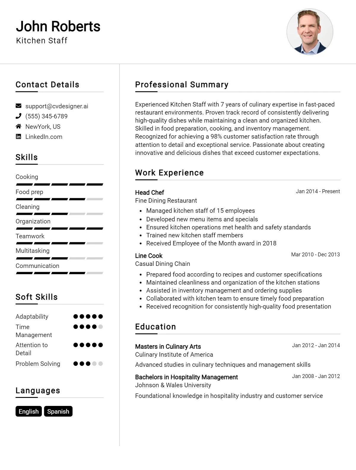 Kitchen Staff CV Example