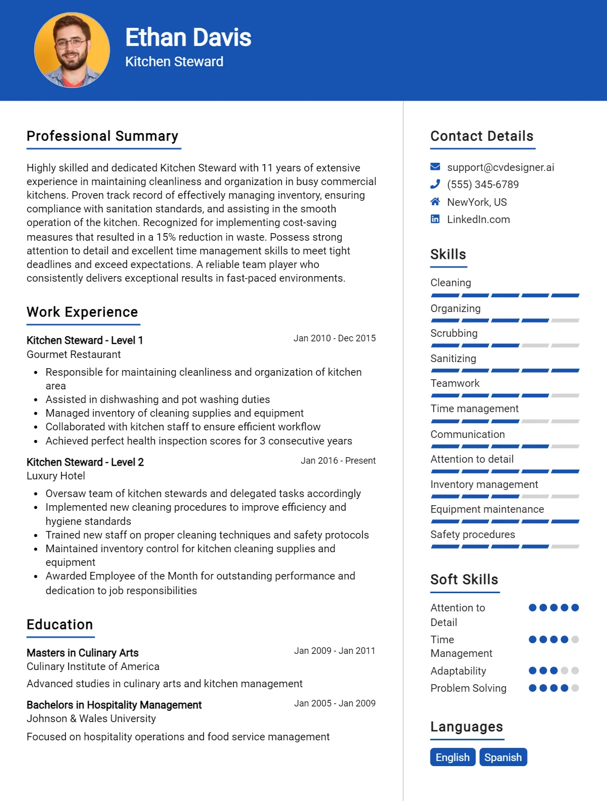 Kitchen Steward CV Example