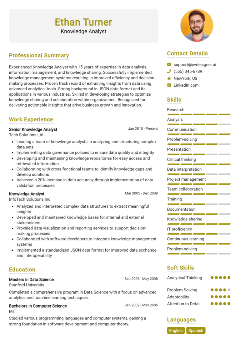 Knowledge Analyst Resume Example for 2025: Top CV Skills