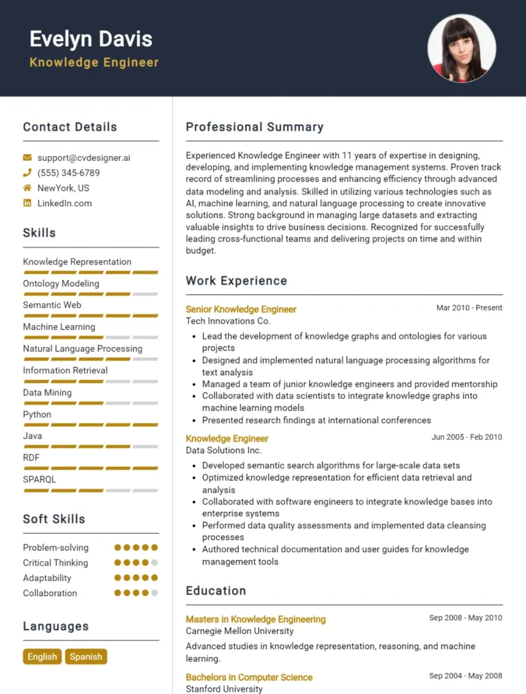 Knowledge Engineer CV Example For 2025: Examples & Free Templates