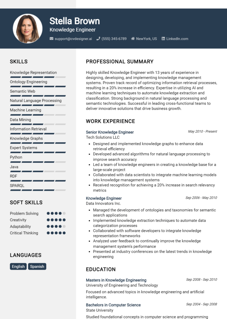 Knowledge Engineer Resume Example for 2025: Tips to Stand Out