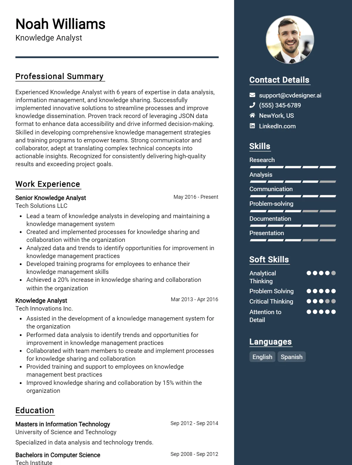 Knowledge Analyst CV Example