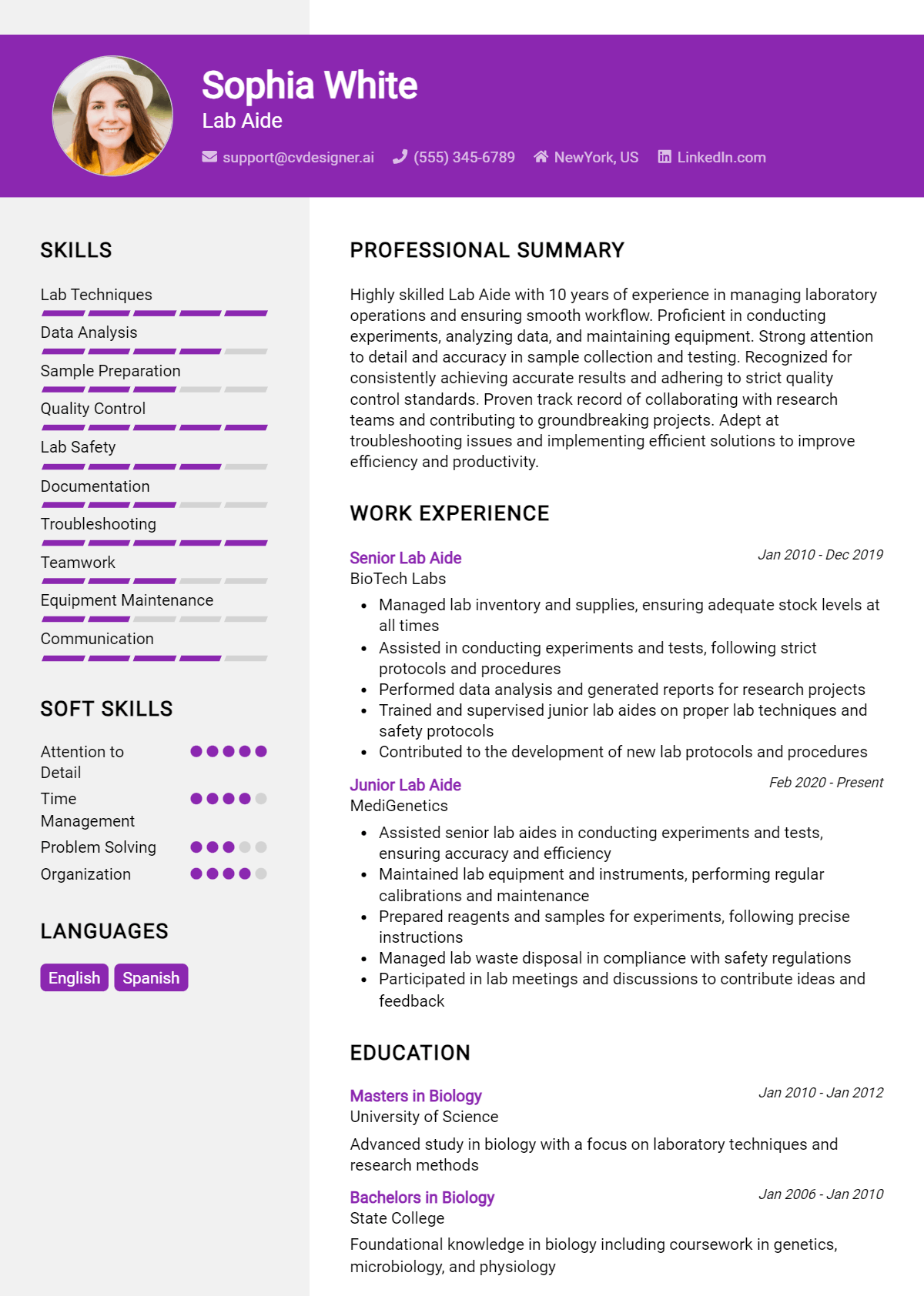 Lab Aide Resume Example