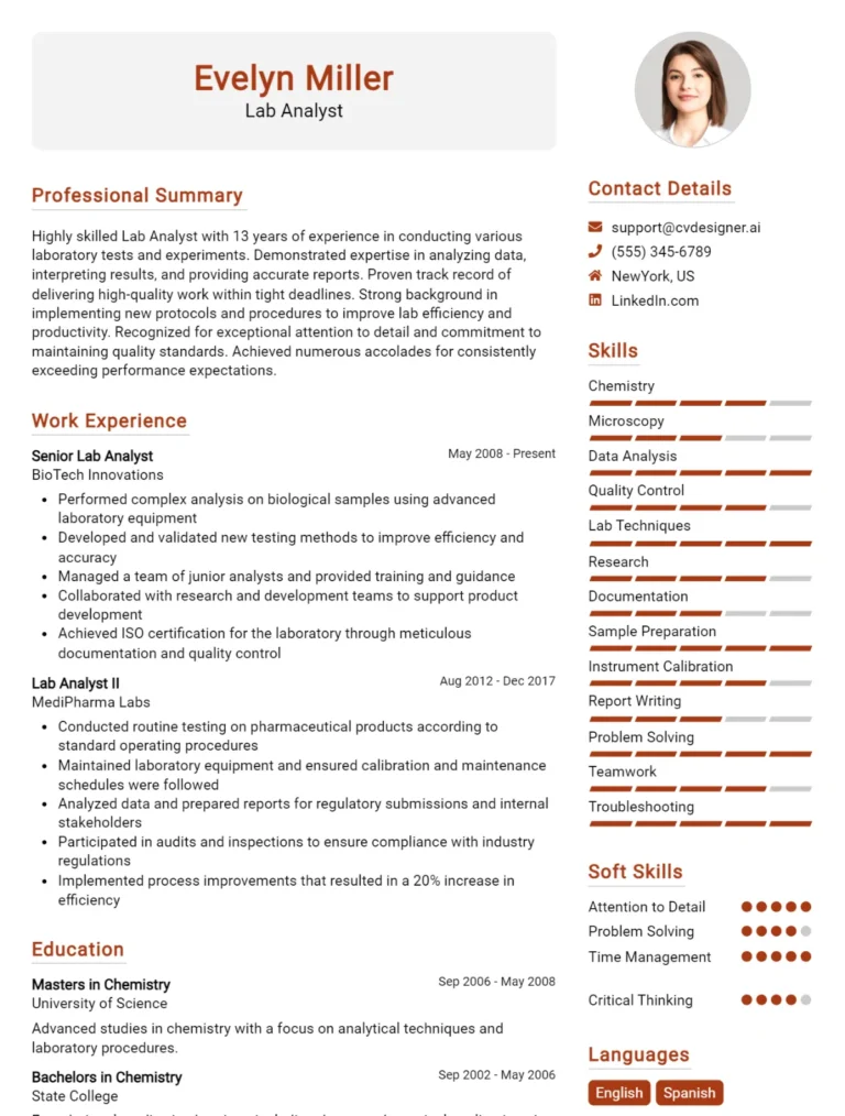 Lab Analyst CV Example For 2025: Ultimate Guide