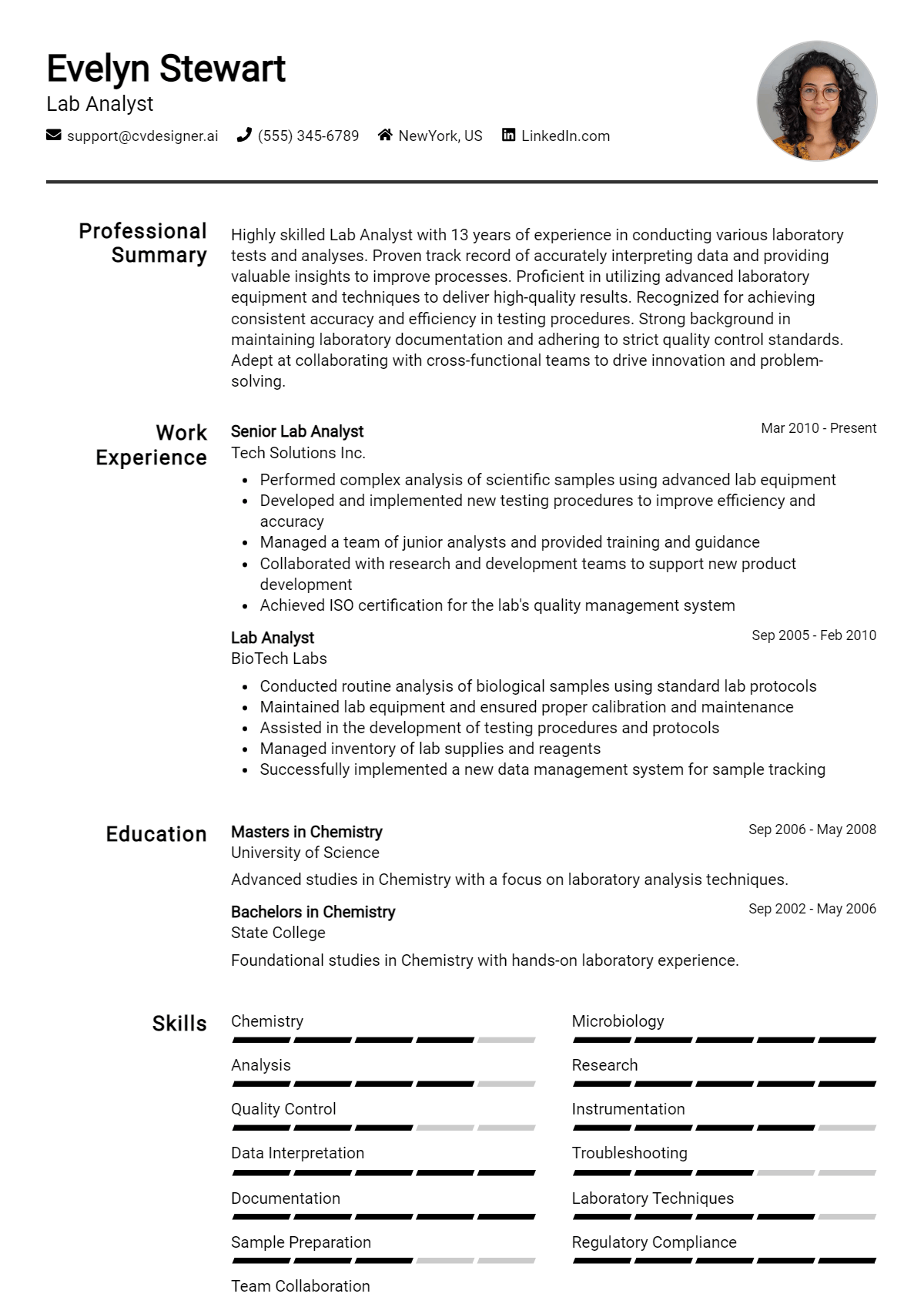 Lab Analyst Resume Example