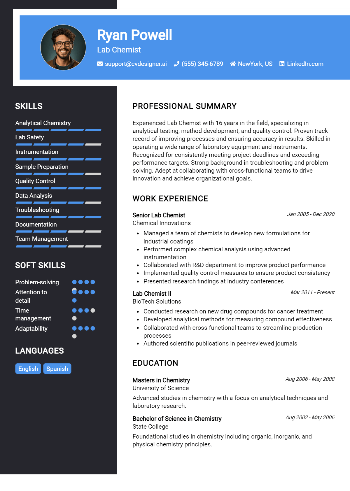 Lab Chemist Resume Example