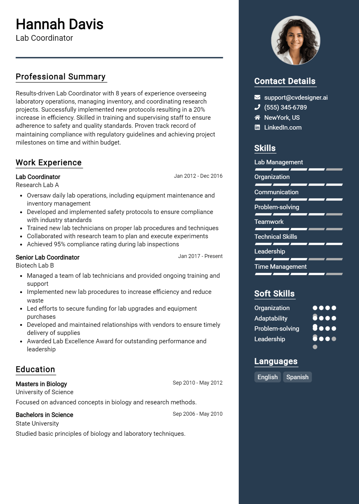 Lab Coordinator Resume Example