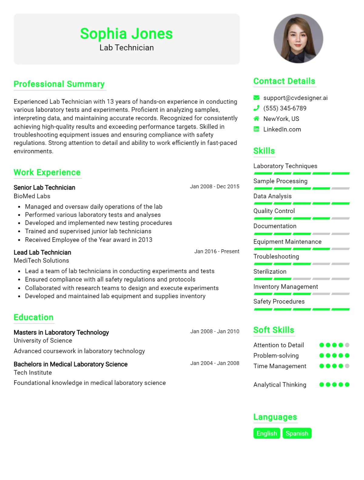 Lab Technician CV Example For 2024: Best Formatting Tips - CVDesigner.ai