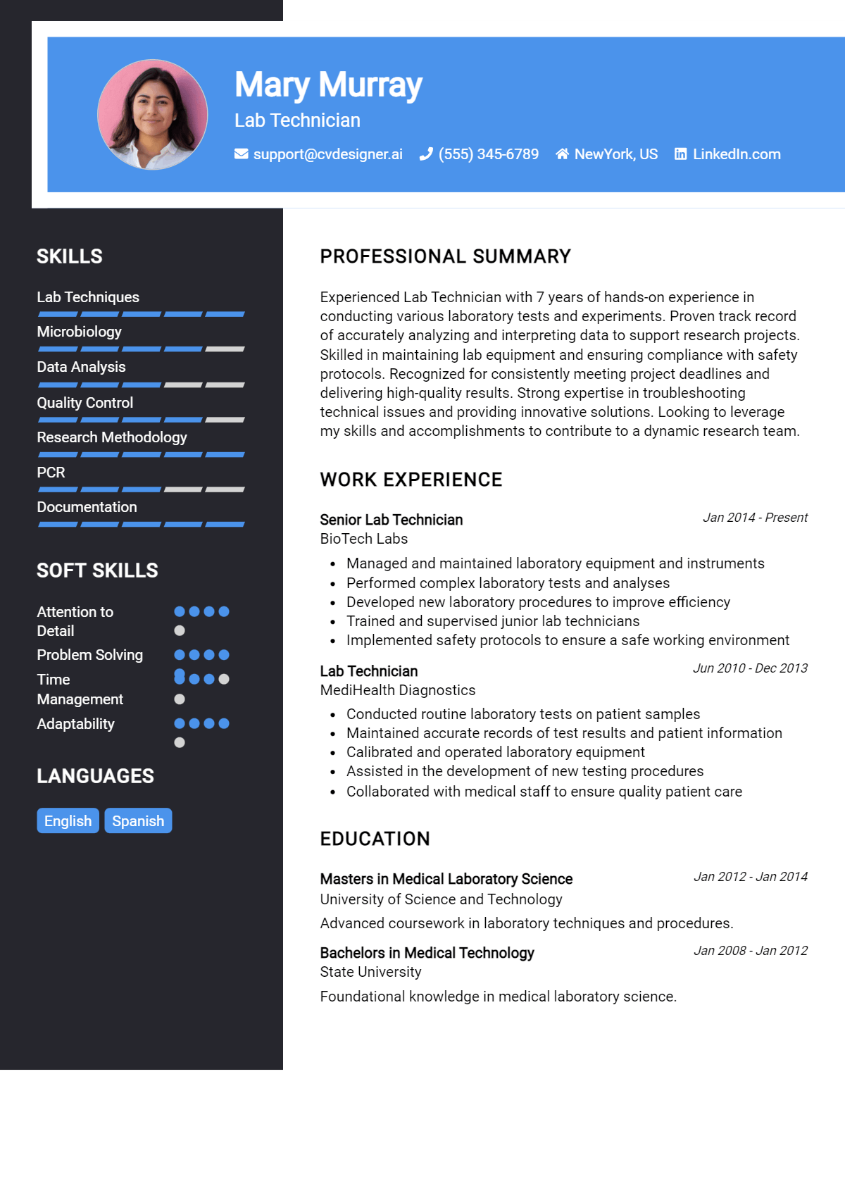 Lab Technician Resume Example