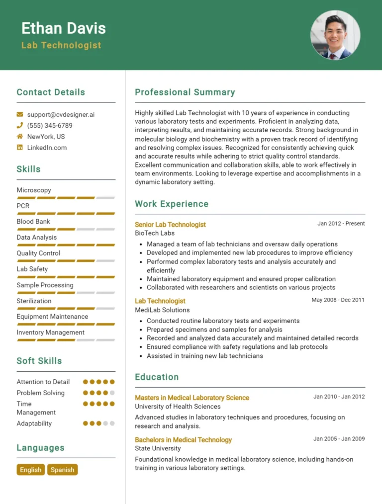Lab Technologist CV Example For 2025: Expert Tips & Templates