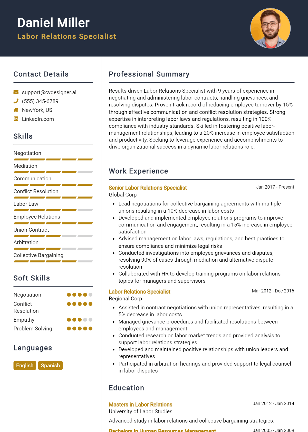 Labor Relations Specialist Resume Example
