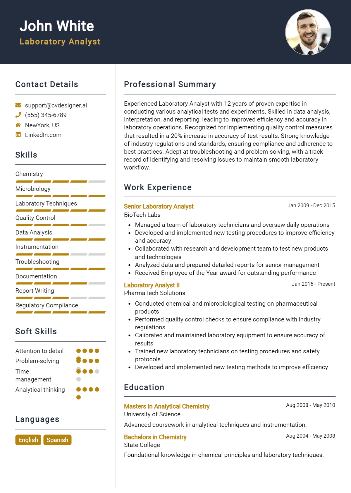 Laboratory Analyst Resume Example