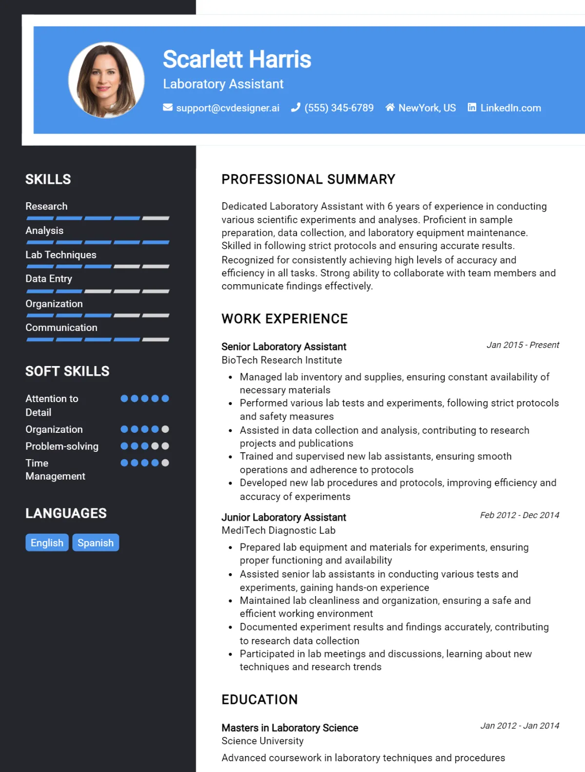 Laboratory Assistant CV Example