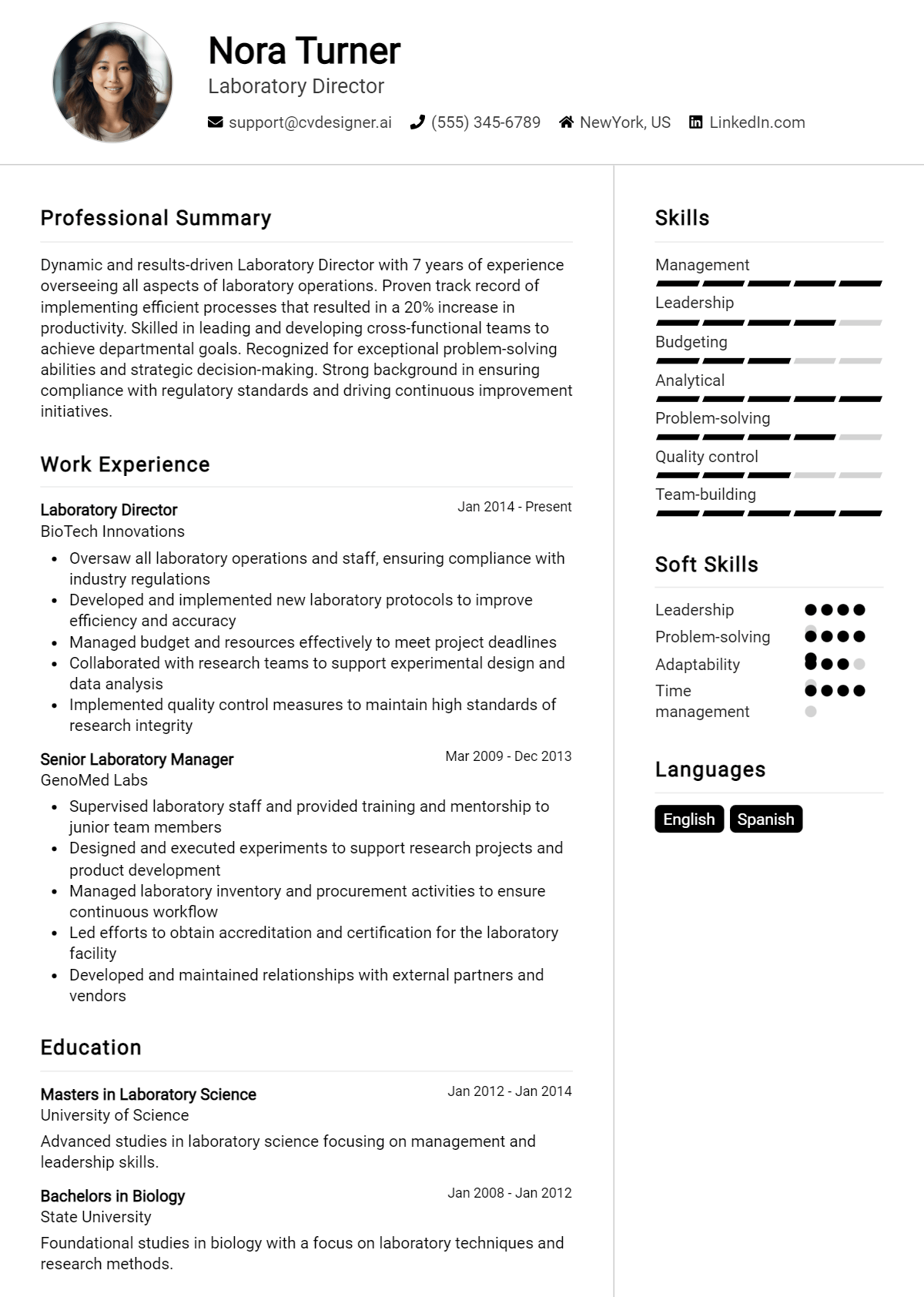Laboratory Director Resume Example