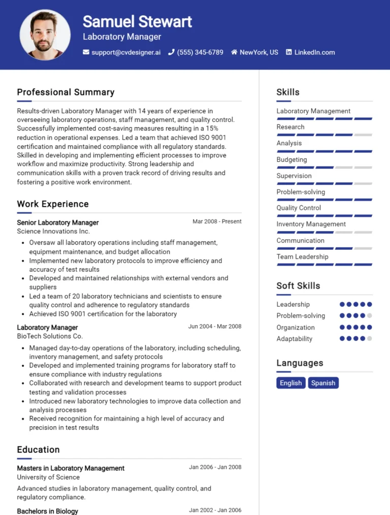 Laboratory Manager CV Example For 2025: Effective CV Writing Tips