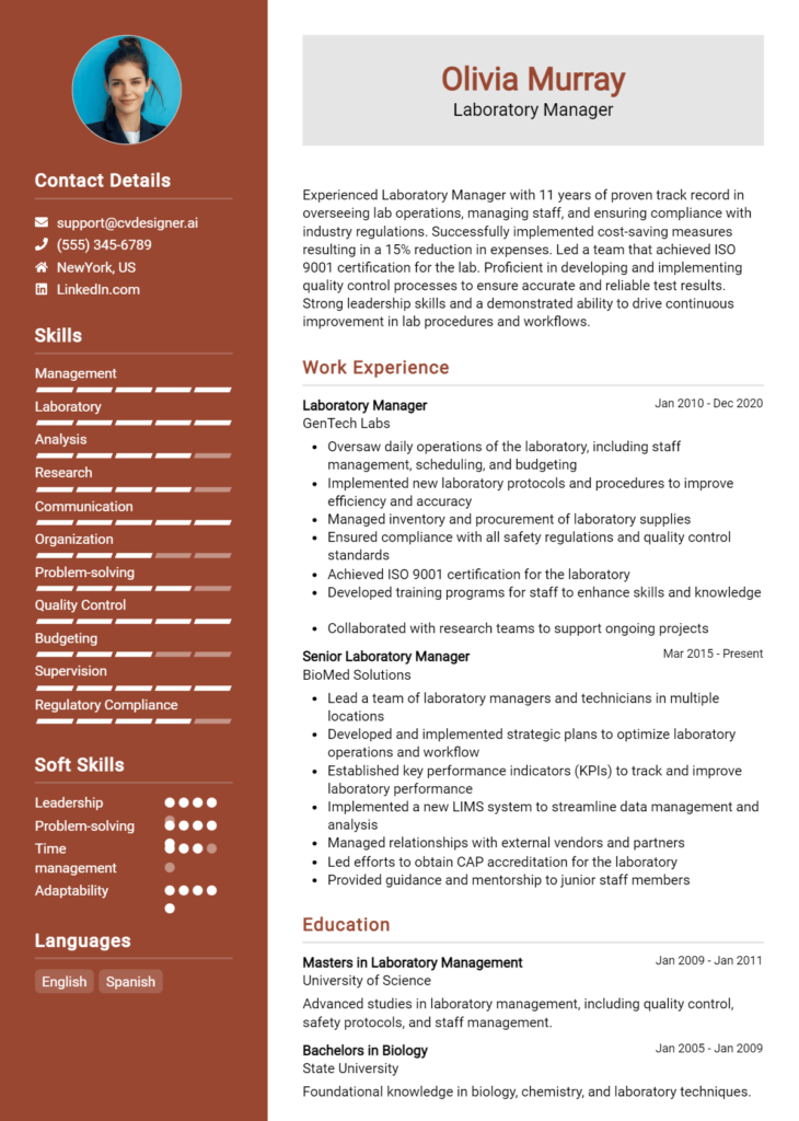 Laboratory Manager Resume Example for 2024: Tips to Stand Out ...