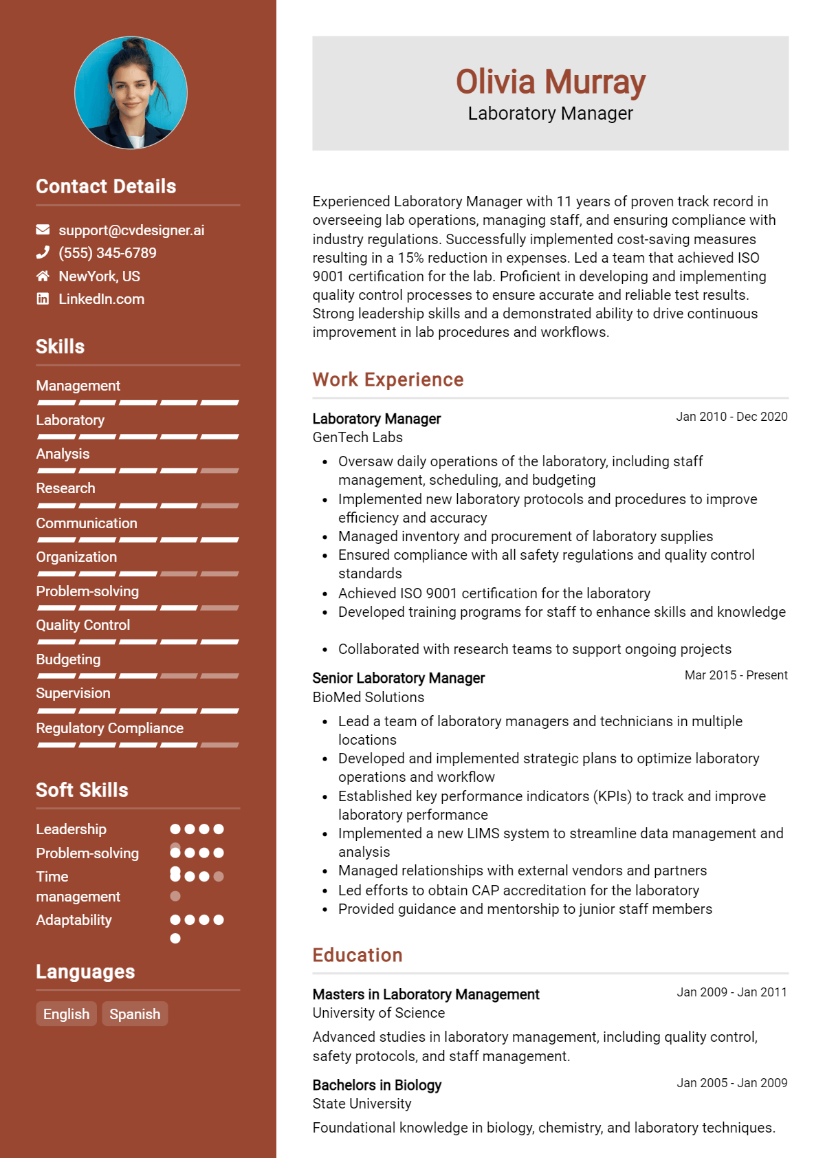 Laboratory Manager Resume Example