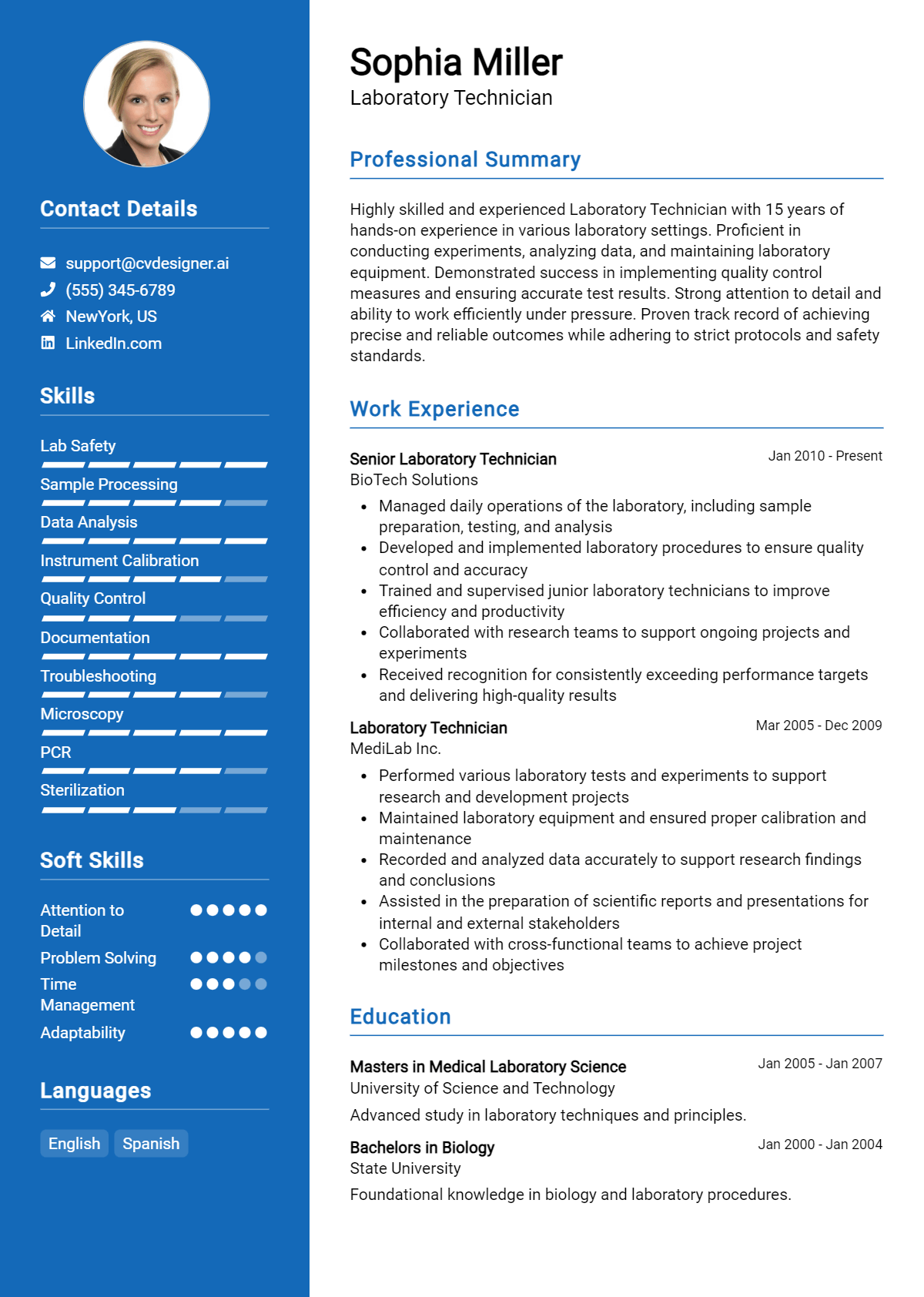 Laboratory Technician Resume Example