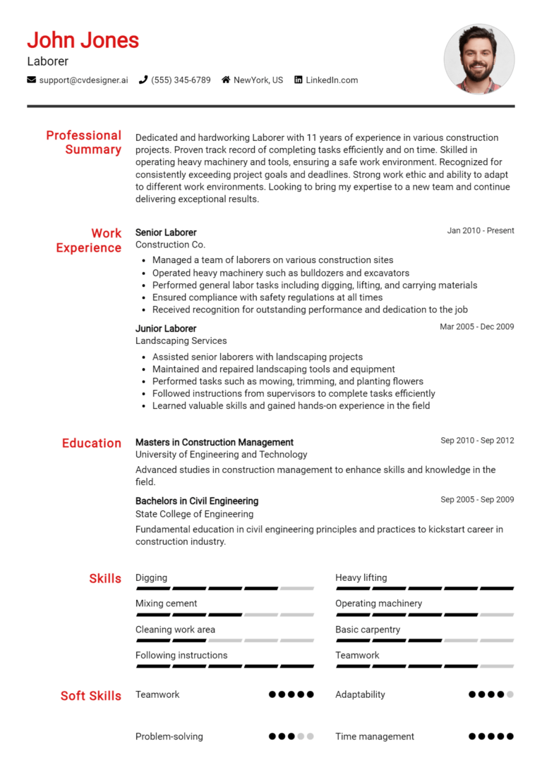 Laborer Resume Example for 2025: Top CV Skills