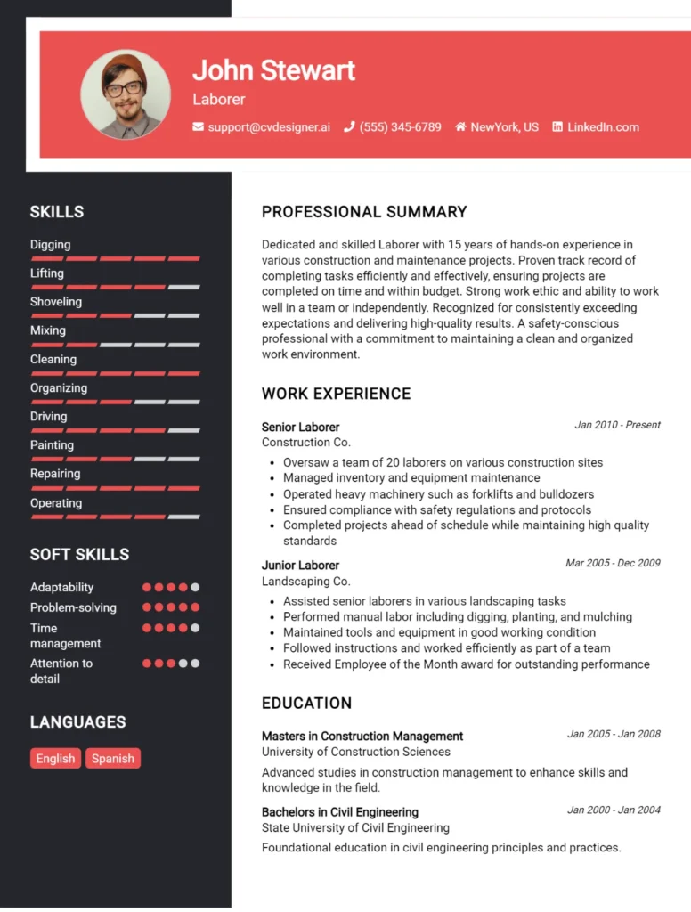 Laborer CV Example