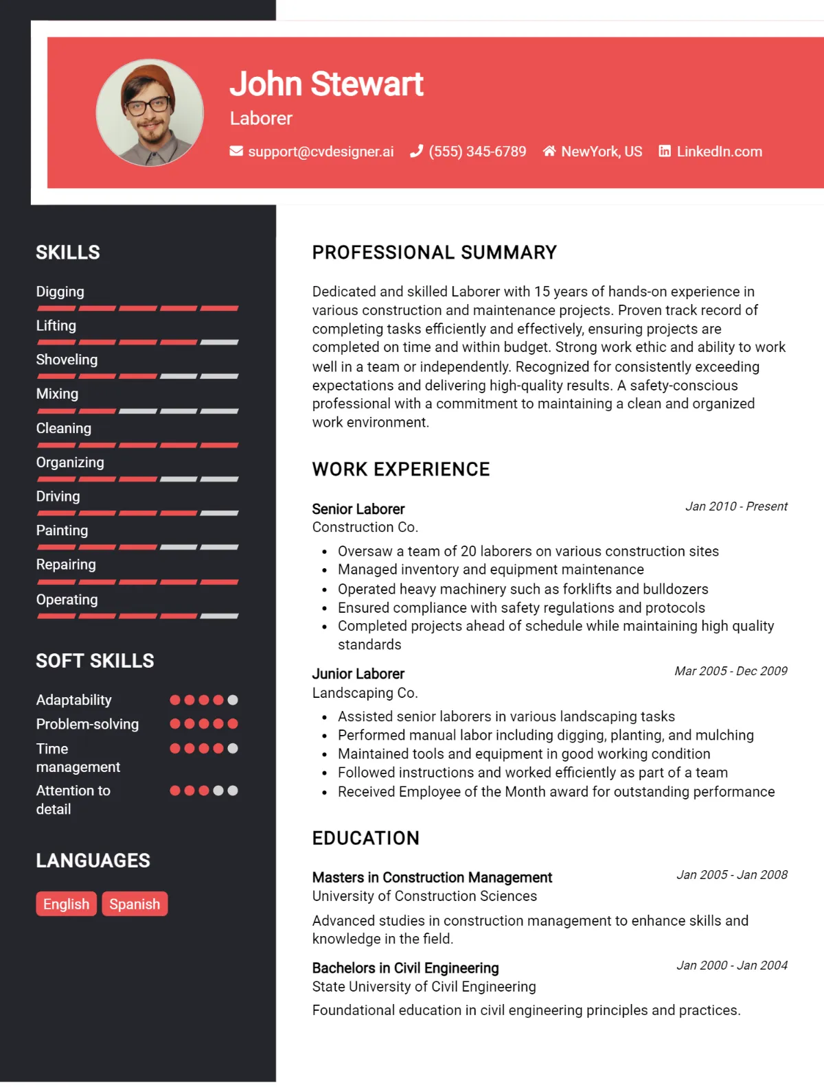 Laborer CV Example