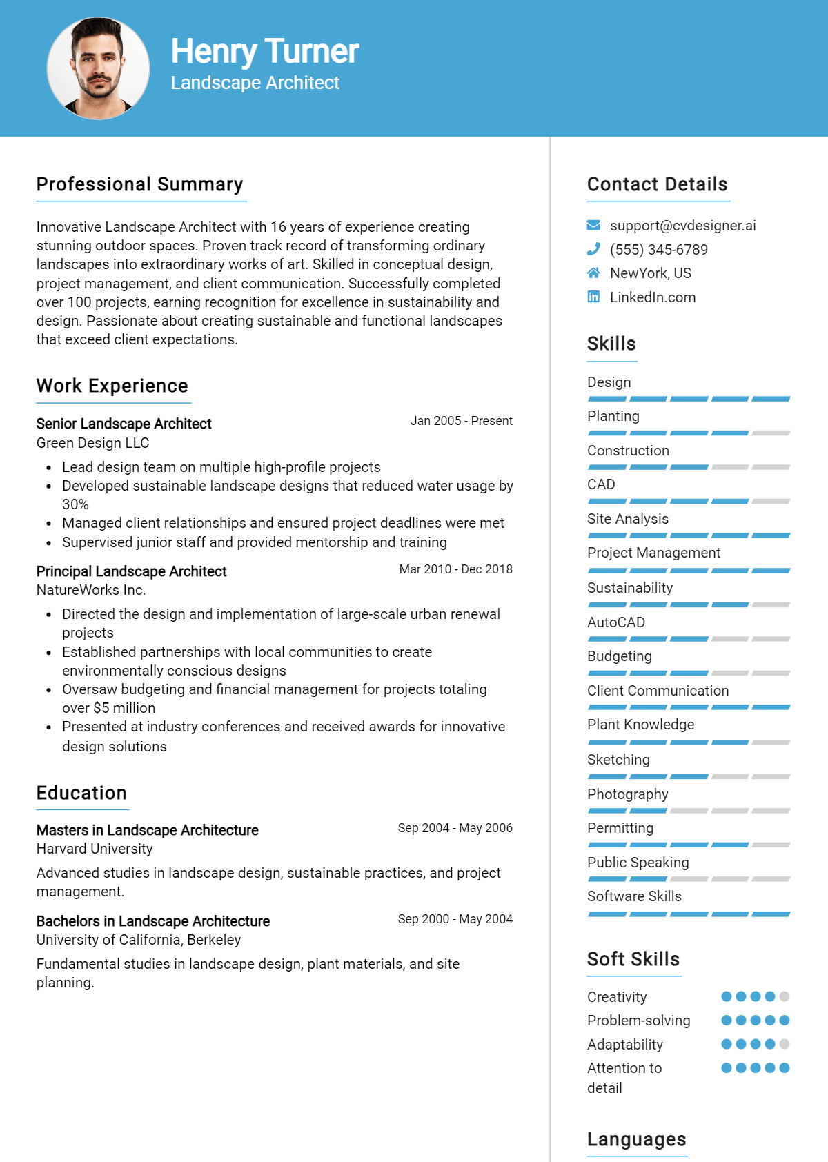 Landscape Architect Resume Example